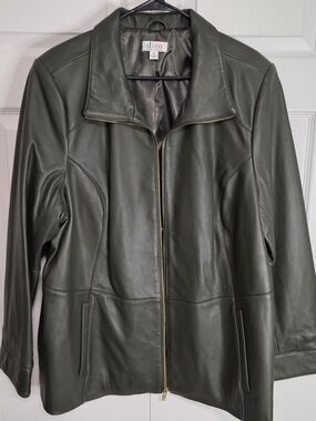 Denim&Co Olive Green Leather Zip Jacket